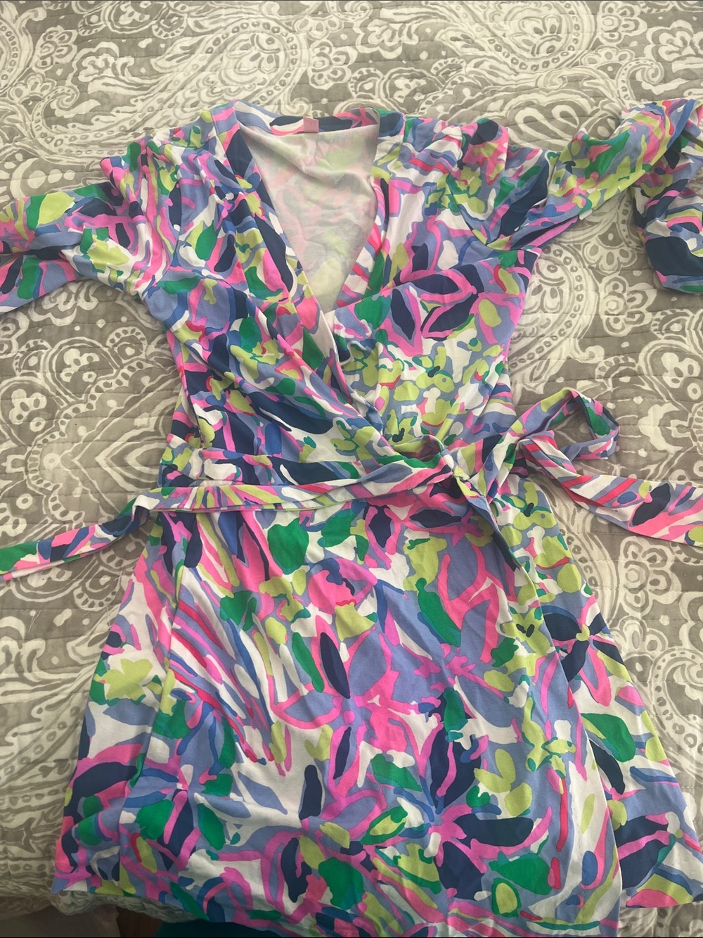 Lilly Pulitzer Wrap Dress in Pink, Green, Blue and Purple Floral